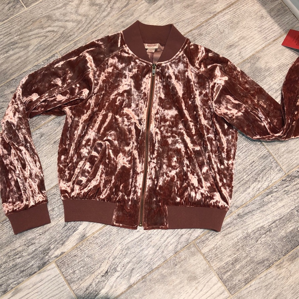 Rust crushed velvet zip-up